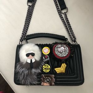 Black Leather Crossbody Handbag with Charms Brand New